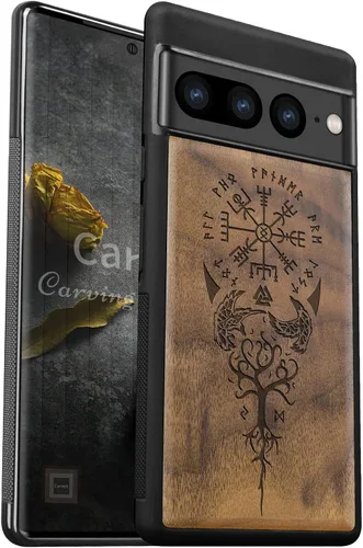 Miniatura 9 de Carveit Funda de madera para Pixel 7 [madera natural y TPU suave negro] a prueba de golpes, funda de madera única y elegante compatible con Google