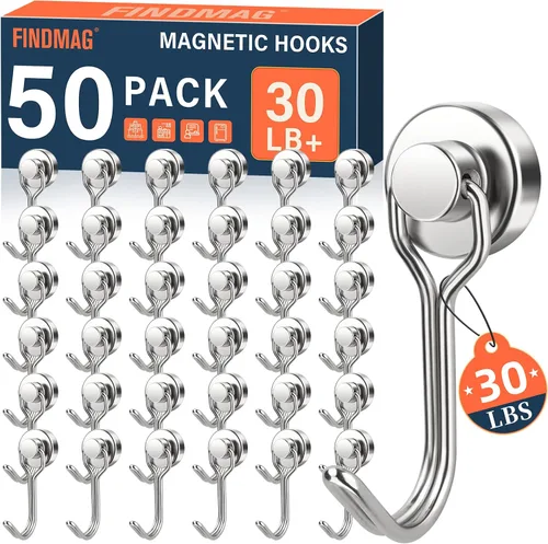 Miniatura 34 de FINDMAG Ganchos magnéticos giratorios de 60 libras, paquete de 4 ganchos magnéticos de neodimio resistentes, ganchos magnéticos fuertes para colgar