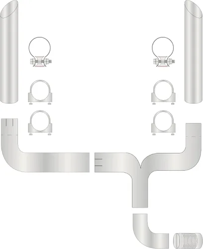 Miniatura 3 de 4 Pulgadas Turbo Doble Tubo de Escape Diesel con Sistema de Pila de Escape T, 2 Piezas, Entrada de 4 Pulgadas, Salida de 7 Pulgadas, Puntas de Pila