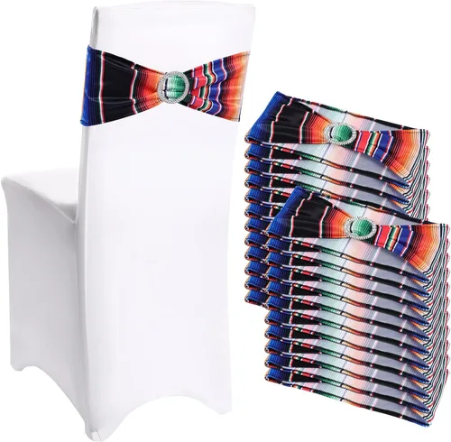 Miniatura 7 de Newwiee 12 bandas elásticas para sillas de comedor con temática mexicana, bandas de elastano para decoración con hebilla para bodas, eventos