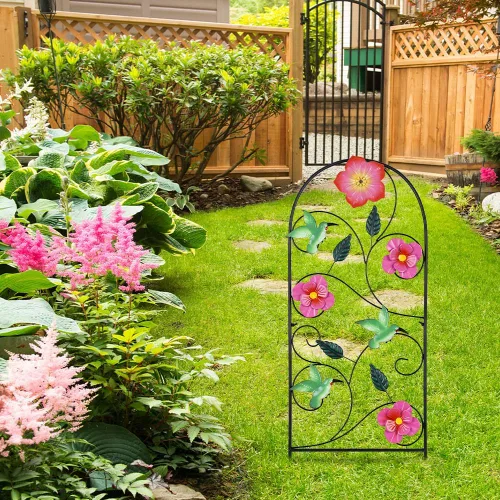 Miniatura 2 de YEAHOME Decoración de jardín para exteriores, estacas decorativas de colibrí de 33 pulgadas con flores rosas para decoración de jardín de primavera