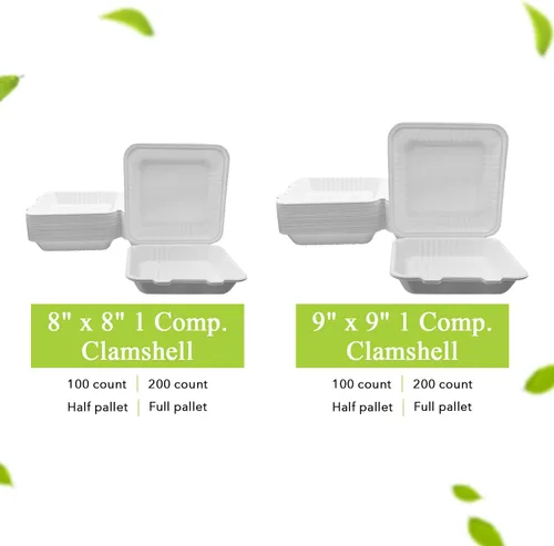 Miniatura 7 de three leaf Abrazadera de bagazo de 8 x 8 pulgadas, 1 compartimento, 50 unidades de alta resistencia, súper fuerte, natural, ecológica, desechable