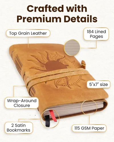 Miniatura 4 de Diario de cuero con páginas forradas, diseño encuadernado en piel para mujeres y hombres (5 x 7 pulgadas), cuaderno forrado con hojas con líneas