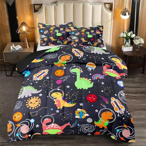 Miniatura 22 de Juego de ropa de cama de tamaño individual, edredón de gatos de dibujos animados para niñas, niños y adolescentes, juego de edredón azul