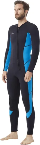 Hevto - Traje de neopreno de 3/2 mm para hombre, cremallera frontal, traje corto completo para aguas frías, para natación, surf, buceo, para