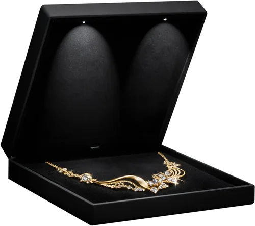 Miniatura 6 de Allure - Caja de anillo delgada con luz LED, elegante caja cuadrada de anillo de diamante plano, pequeña, con interior de terciopelo negro, caja