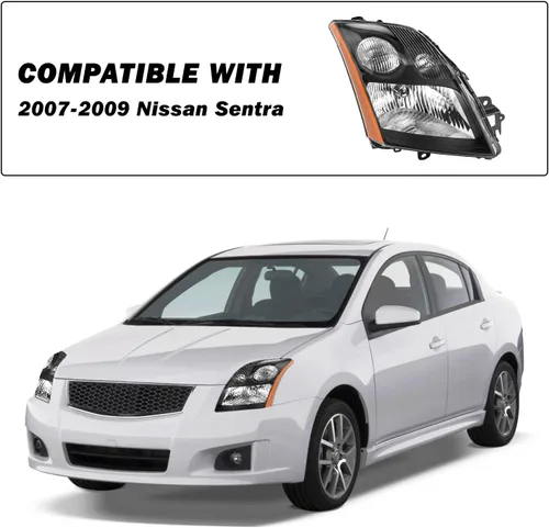 Miniatura 5 de SOCKIR Conjunto de faros delanteros compatible con bombillas Nissan Sentra 2007-2009 incluidas, faro negro para el lado del pasajero y del conductor
