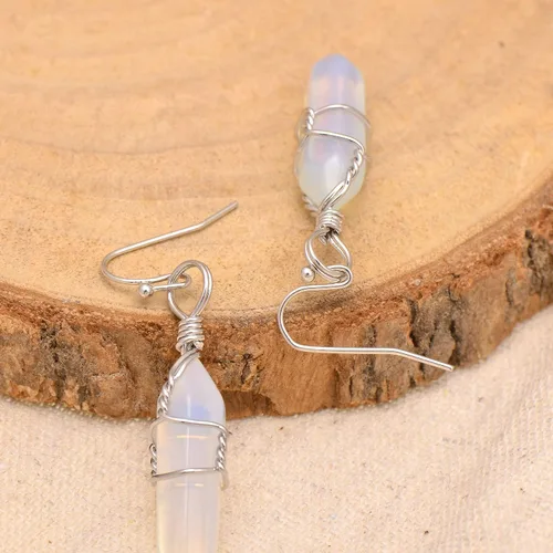 Miniatura 20 de Pendientes de cristal de punta envuelta en alambre de piedra pulida para mujer Reiki Energy Healing
