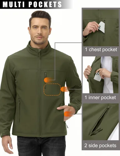 Miniatura 6 de MAGCOMSEN Chaqueta ligera Softshell para hombre, con forro polar, impermeable, cortavientos, para senderismo al aire libre
