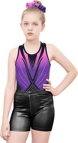 Miniatura 91 de MODAFANS Leotardos de gimnasia para niñas brillantes para bailar ballet, pantalones cortos con espalda cruzada