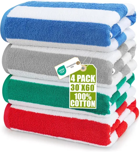 Miniatura 14 de Utopia Towels Paquete de 4 toallas de playa Cabana, juego de toallas de playa de algodón de gran tamaño de 30 x 60 pulgadas, textura suave hilado