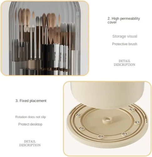 Miniatura 8 de Soporte giratorio para brochas de maquillaje con tapa transparente, organizador de brochas de maquillaje de 360° para todos los tamaños de pinceles