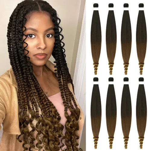 Miniatura 71 de Paquete de 8 extensiones de cabello preestirado para trenzar, 36 pulgadas, 4.33 oz/paquete, extensiones preestiradas de alta calidad, ajuste #1B