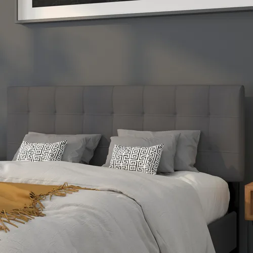 Miniatura 24 de BizChair Cabecero tapizado acolchado de tamaño matrimonial en tela negra Negro