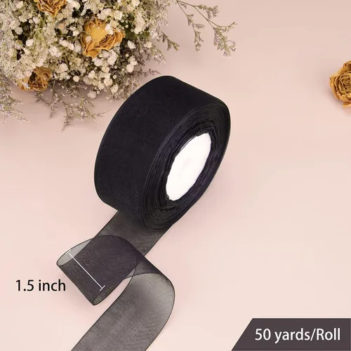 Miniatura 3 de Hapeper Cinta de organza transparente de 1 1/2 pulgadas, 50 yardas/rollo (negro)
