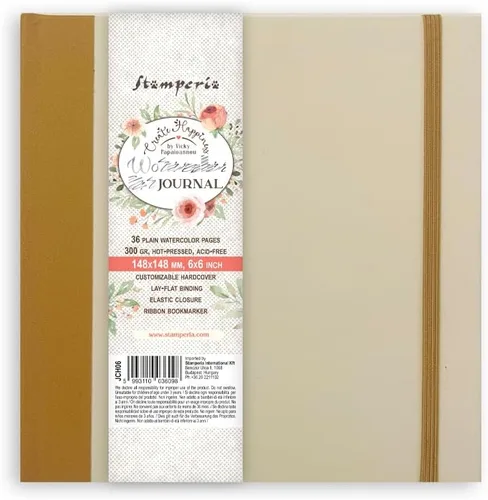 Stamperia - Diario mixto con 36 páginas de acuarela lisas, prensado en caliente y sin ácidos, encuadernación plana, tapa dura personalizable, con