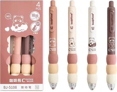 Miniatura 8 de MOZXIRZ 4 bolígrafos de gel estéticos retráctiles azules, de agarre suave, bolígrafo de tinta negra kawaii para oficina, escuela, suministros