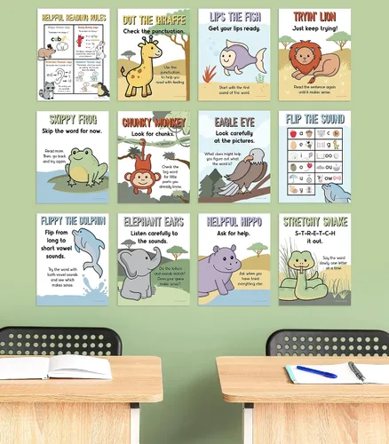 Miniatura 6 de Carson Dellosa 12 pósteres de estrategias de decodificación, arte de pared de 8.5 x 11 pulgadas para práctica de fonética y escritura, decoración