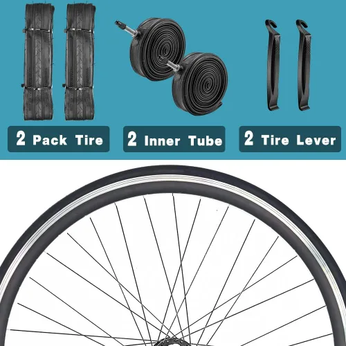 Miniatura 4 de Paquete de 1 o 2 neumáticos para bicicleta de carretera 700X23C/25C/28C/35C con o sin 2 tubos internos, válvula Presta y 2 palancas para neumáticos