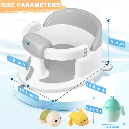 Miniatura 6 de Asiento de baño para bebés de 6 meses en adelante, asientos de baño para bebés sentados, silla de baño antideslizante con ventosas y cojín suave Gris