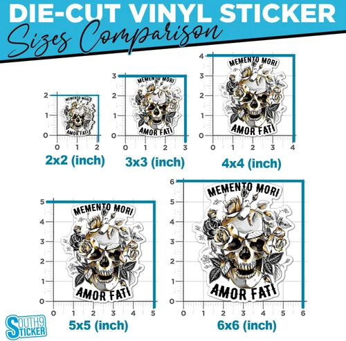 Miniatura 4 de Calcomanías de vinilo troqueladas con diseño de Memento Mori Amor Fati Skull Gold Roses Flowers para casco duro, botella de agua, laptop, monopatín