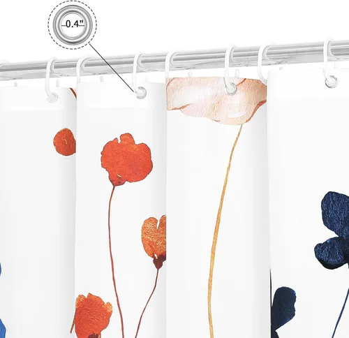 Miniatura 5 de Gibelle Cortina de ducha con estampado floral de acuarela, cortina de ducha retro naranja azul marino para baño, juego de cortina de ducha moderna