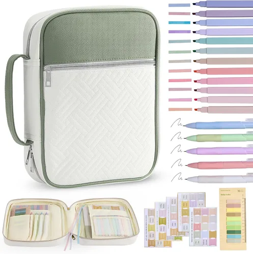 Miniatura 11 de Funda para la Biblia, funda para libro de la Biblia para mujeres y hombres, funda de transporte de lona, protector de libros acolchada de cuero