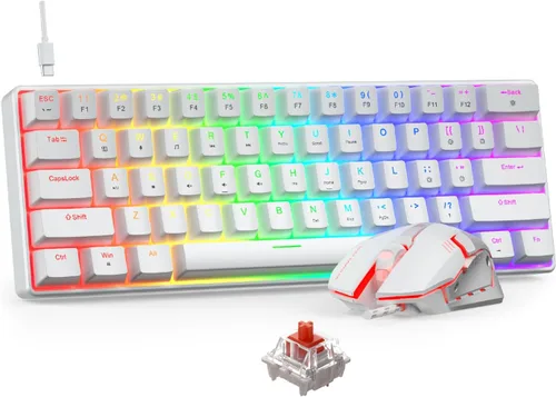 Miniatura 9 de BlueFinger Combo de teclado y mouse mecánicos para juegos 60% – Teclado RGB con retroiluminación arcoíris de 61 teclas con interruptor rojo y 4 DPI
