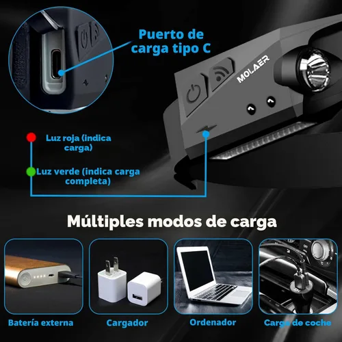 Miniatura 3 de Linterna LED para faros delanteros recargable, paquete de 2 faros delanteros de 230° de haz ancho con sensor de movimiento, lámpara frontal ligera e