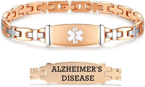 Miniatura 47 de LinnaLove Lady Medical Alert - Pulseras médicas de acero inoxidable para mujer, 7.5 pulgadas