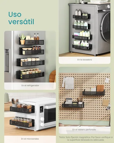 Miniatura 5 de SONGMICS Estante magnético fuerte para especias para refrigerador, juego de 4, 2 estantes magnéticos de cocina grandes y 2 pequeños para microondas