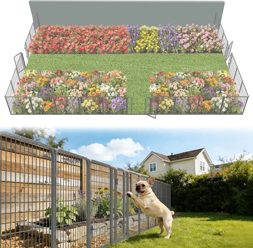 Miniatura 12 de FXW - Valla de jardín metálica y resistente para exteriores, barrera para perros y conejos, fácil instalación, negro, 24 pulgadas de alto x 29.6