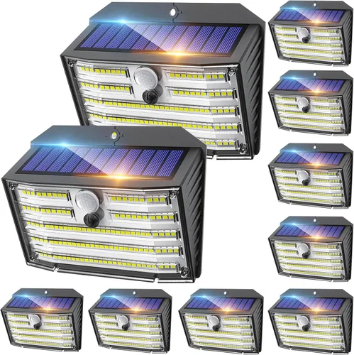 Miniatura 21 de CLAONER Luces solares para exteriores [126 LED], luces inalámbricas con sensor de movimiento, luces de seguridad impermeables IP65, 3 modos, ángulo