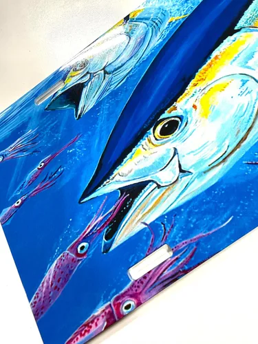 Miniatura 8 de Lobo Lures Bigeye Atún Chasing Squif por Mark Ray Auto Vanity Plate Garage o Mancave Art, placa de aluminio con revestimiento UV