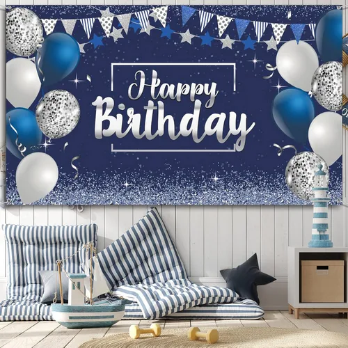 Miniatura 7 de Tatuo Decoraciones de Feliz Cumpleaños Telón de Fondo Pancarta, Cartel de Fondo de Cumpleaños con Purpurina Suministros de Fiesta Fondo de Fotos