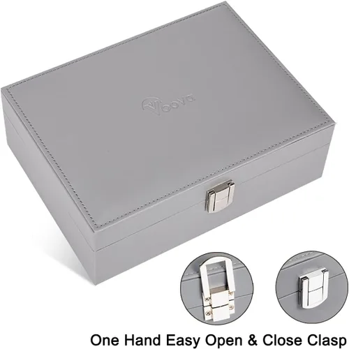 Miniatura 5 de Voova - Joyero organizador para mujeres y niñas, 2 capas de almacenamiento de joyas grandes para hombres, soporte para joyas de piel sintética