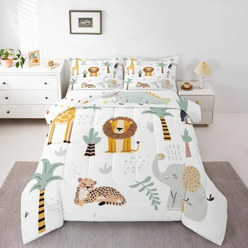 Miniatura 21 de Feelyou Juego de edredón de animales de zoológico, tamaño individual, juego de ropa de cama de animales de dibujos animados para niños, niñas