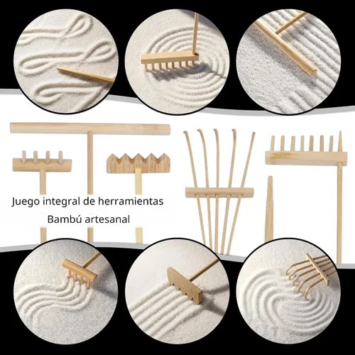 Miniatura 7 de Kit de jardín Zen de Island Falls Home 27.9x20.3 cm. Hermoso mini adorno de piedra japonés, juego de regalo para el hogar, escritorio de oficina.