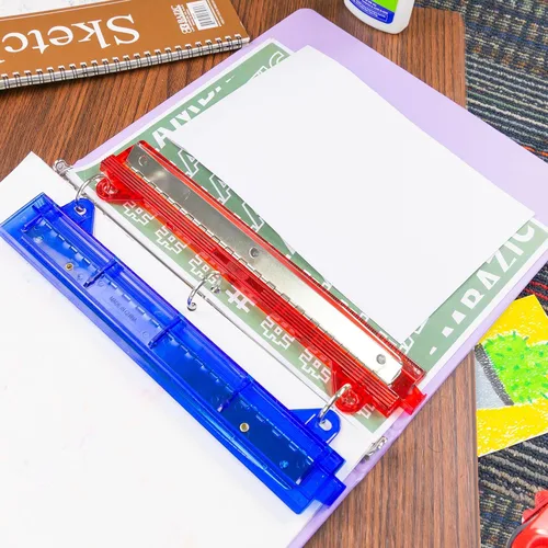 Miniatura 7 de BAZIC Products Perforadora de papel con 3 agujeros de 1/4 pulgadas con regla de 10 pulgadas, guía de papel, perforadora de papel portátil