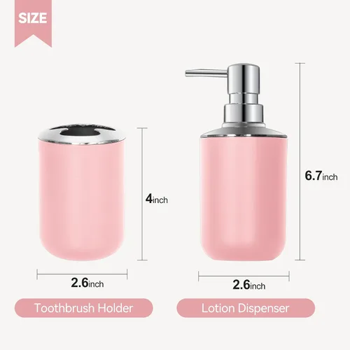 Miniatura 2 de Juego de 2 accesorios de baño rosa, accesorios de baño rosas, dispensador de jabón de plástico y soporte para cepillo de dientes, decoración de baño