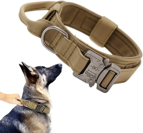Miniatura 10 de Collar táctico para perro, ajustable, militar, de nailon, con asa de control y hebilla de metal resistente para perros medianos y grandes (negro, S)