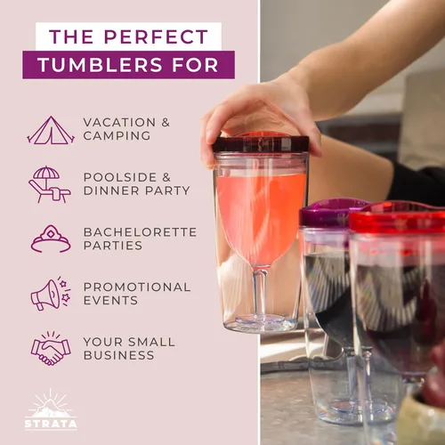 Miniatura 4 de STRATA CUPS Vaso de vino aislado con tapa (juego de 10) calcomanías de nombre – Copas de vino de plástico acrílico para exteriores, vasos de 10