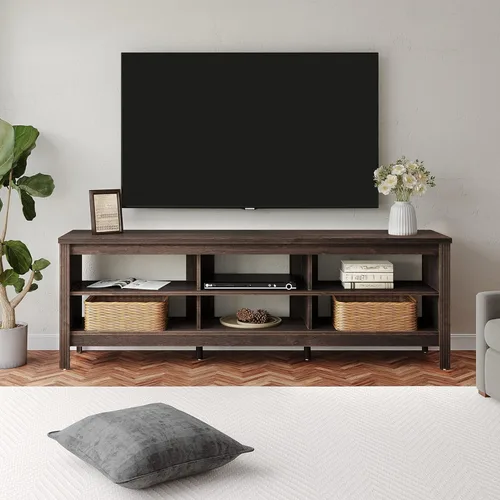 WAMPAT Soporte de TV para TV de 75 pulgadas, centro de entretenimiento espresso para consola de TV de 70 pulgadas con 6 almacenamiento para sala de