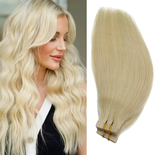 Miniatura 19 de Extensiones de cabello humano real con cinta, 20 piezas de cabello Remy invisible de doble cara, extensiones de cabello Remy con cinta adhesiva