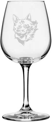 Miniatura 75 de Copa de vino de 12.75 onzas con temática de gato abisinio grabada para todo uso