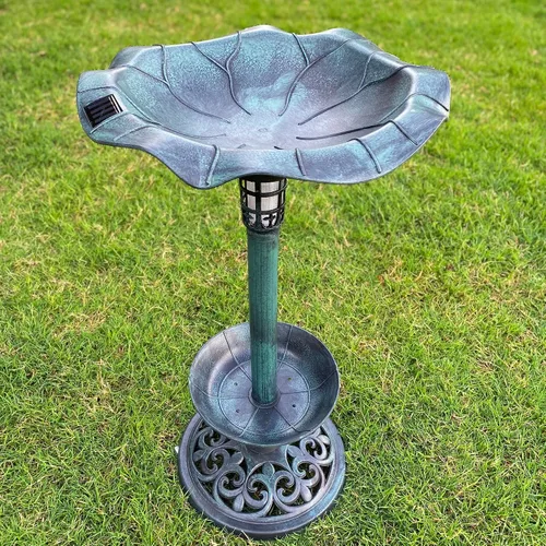 Miniatura 13 de Westcharm Bebedero para Pájaros de 29 Pulgadas, Ligero, de Resina Poli Verde Verdigris para Exteriores con Pájaros Decorativos y Base de Pedestal