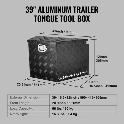 Miniatura 7 de VEVOR Caja de Lengüeta para Remolque, Caja de Herramientas de Placa Diamantada de Aleación de Aluminio, Caja de Herramientas Resistente Tuckbed