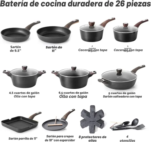Miniatura 3 de SENSARTE - Juego de ollas y sartenes antiadherentes, juego de utensilios de cocina de inducción saludables y no tóxicos, 26 piezas de juego de Negro
