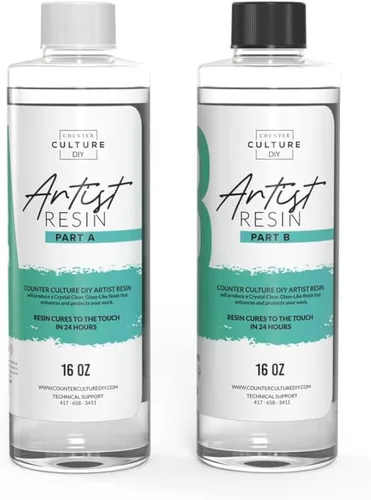 Counter Culture DIY Clear Artist Resina, kit de 32 onzas, suministros de epoxi artísticos para manchas metálicas, acrílico, 100% sólidos, fácil