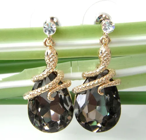 Miniatura 39 de Navachi Pendientes colgantes de gota de serpiente con forma de pera multicolor de cristal chapado en oro de 18 quilates